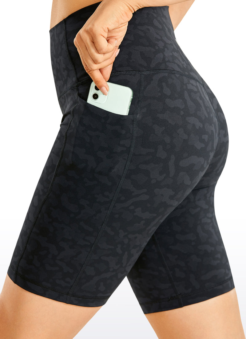 CRZ YOGA Women's Train High Rise Biker Nakedfeel Pocket Shorts 8'' Camo Multi 2
