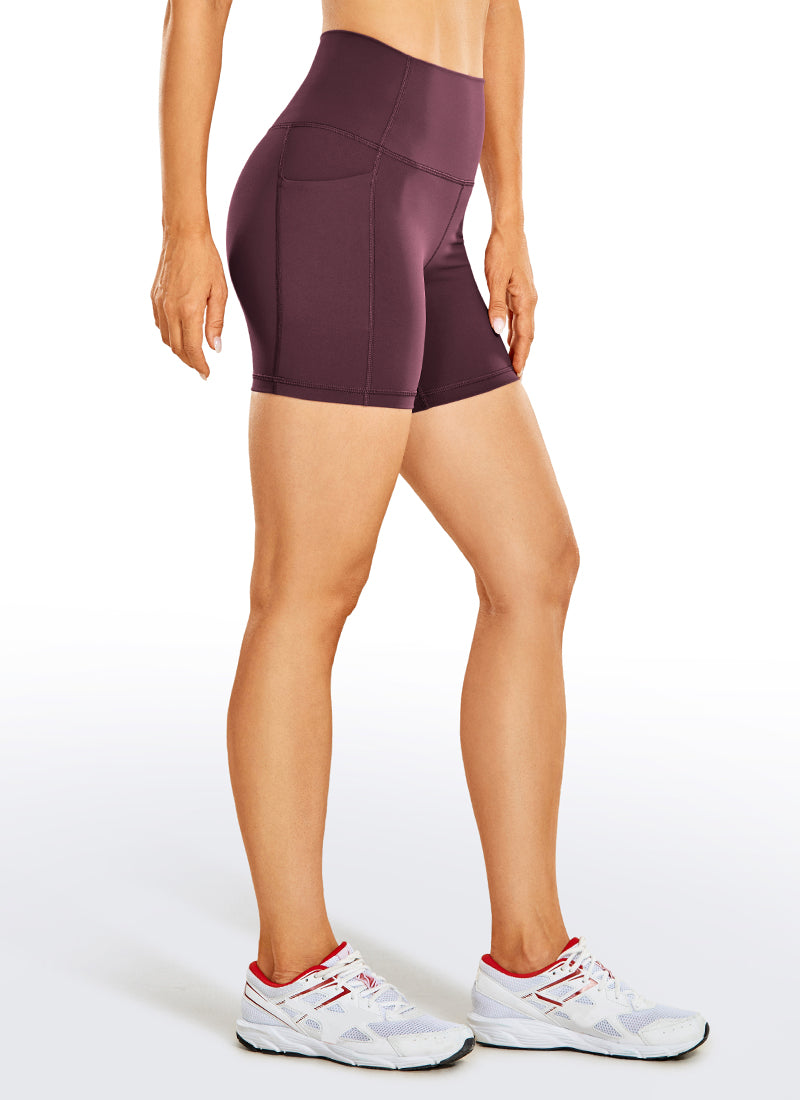 CRZ YOGA Women's Train High Rise Biker Nakedfeel Pocket Shorts 5'' Dark Russet
