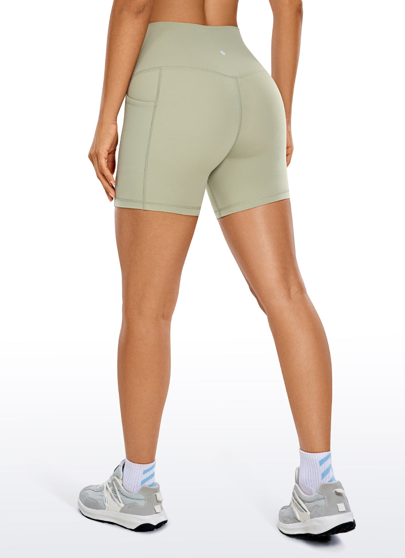 CRZ YOGA Women's Train High Rise Biker Nakedfeel Pocket Shorts 5'' Carbon Dust