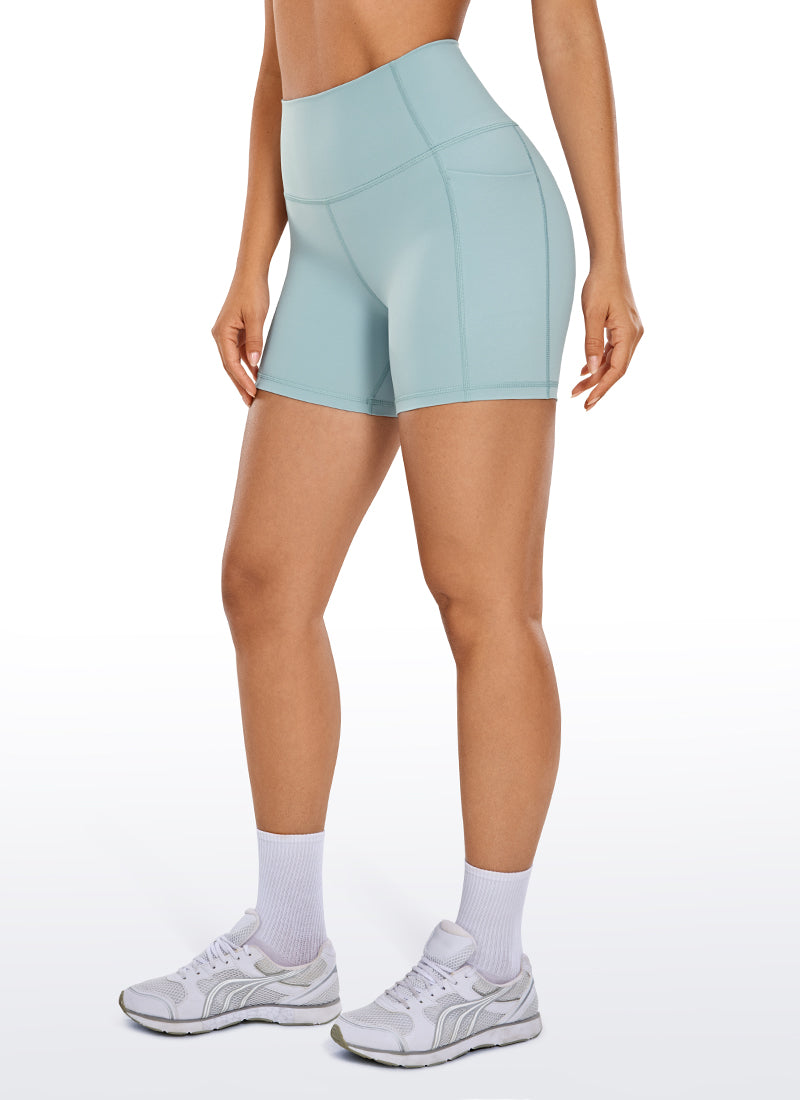 CRZ YOGA Women's Train High Rise Biker Nakedfeel Pocket Shorts 5'' Light grayish blue