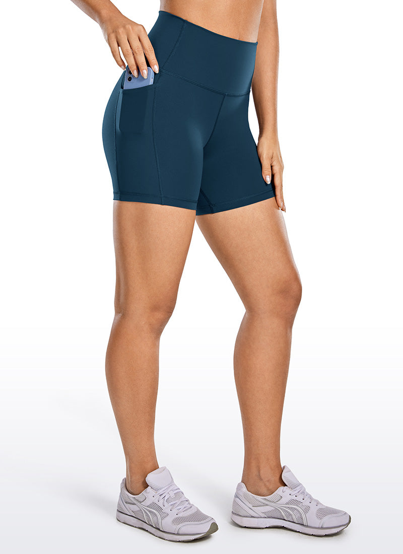 CRZ YOGA Women's Train High Rise Biker Nakedfeel Pocket Shorts 5'' French Navy