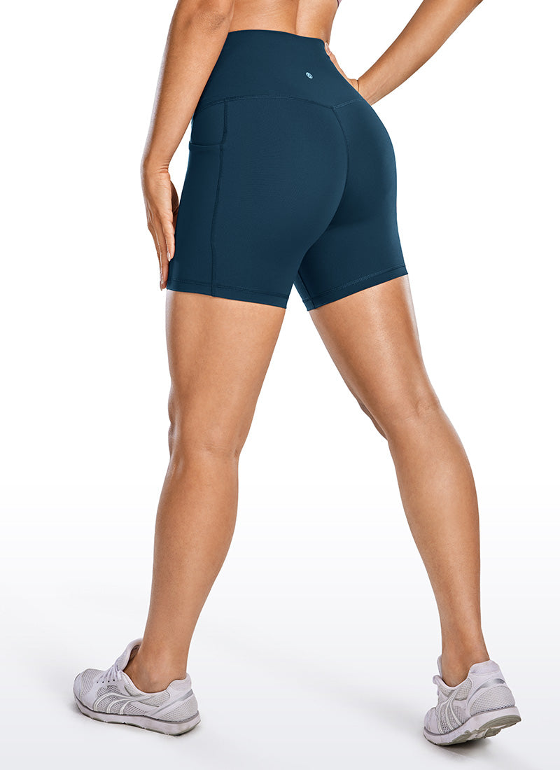 CRZ YOGA Women's Train High Rise Biker Nakedfeel Pocket Shorts 5'' French Navy