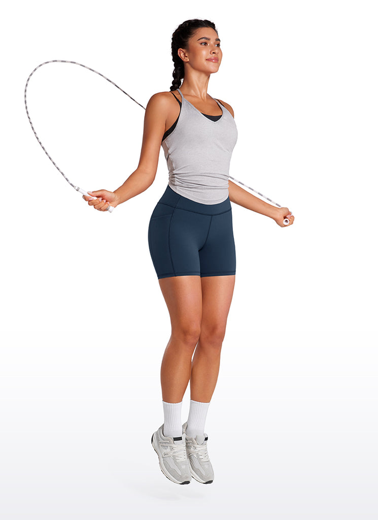 CRZ YOGA Women's Train High Rise Biker Nakedfeel Pocket Shorts 5'' Light grayish blue