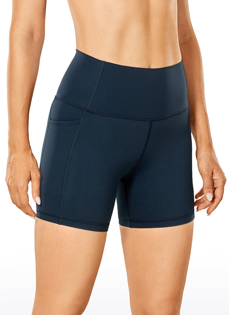 CRZ YOGA Women's Train High Rise Biker Nakedfeel Pocket Shorts 5'' Light grayish blue