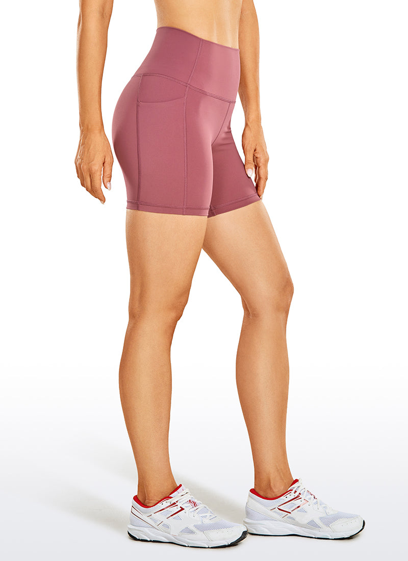 CRZ YOGA Women's Train High Rise Biker Nakedfeel Pocket Shorts 5'' Misty Merlot