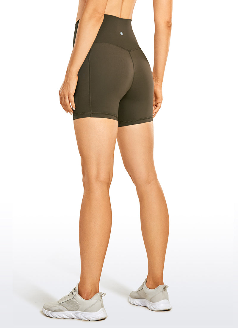 CRZ YOGA Women's Train High Rise Biker Nakedfeel Pocket Shorts 5'' Olive yellow @model_info:N