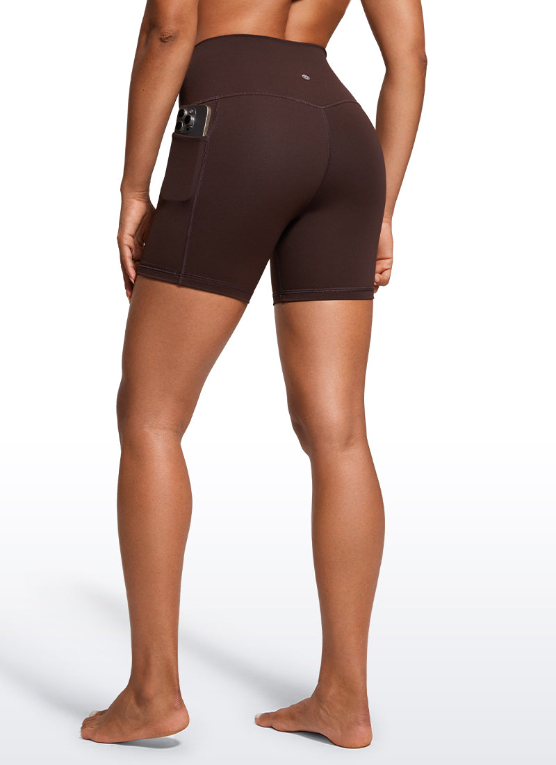 CRZ YOGA Women's Train High Rise Biker Nakedfeel Pocket Shorts 5'' Hot Fudge Brown