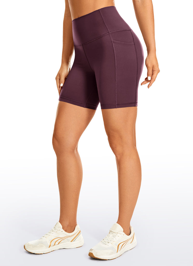 CRZ YOGA Women's Train High Rise Biker Nakedfeel Pocket Shorts 6'' Purple Taupe