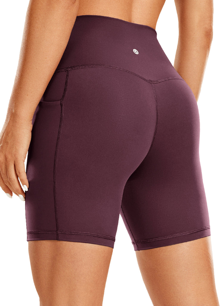 CRZ YOGA Women's Train High Rise Biker Nakedfeel Pocket Shorts 6'' Purple Taupe