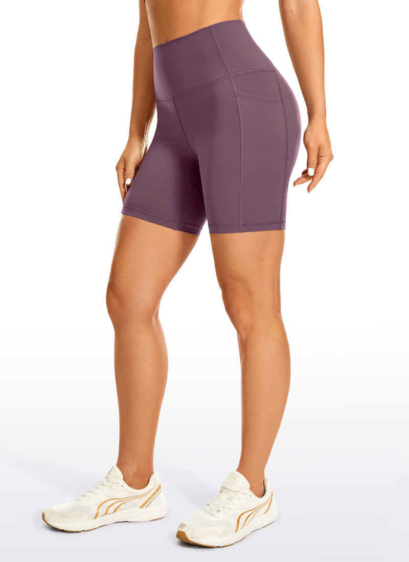 CRZ YOGA Women's Train High Rise Biker Nakedfeel Pocket Shorts 6'' Antique Bark @model_info:NEW2