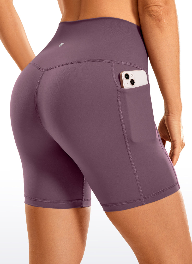 CRZ YOGA Women's Train High Rise Biker Nakedfeel Pocket Shorts 6'' Antique Bark