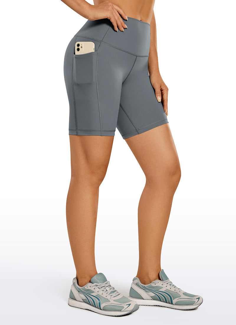 CRZ YOGA Women's Train High Rise Biker Nakedfeel Pocket Shorts 6'' Dark Carbon