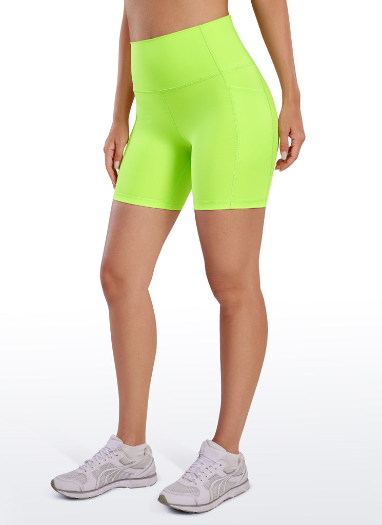 CRZ YOGA Women's Train High Rise Biker Nakedfeel Pocket Shorts 6'' Dark Green