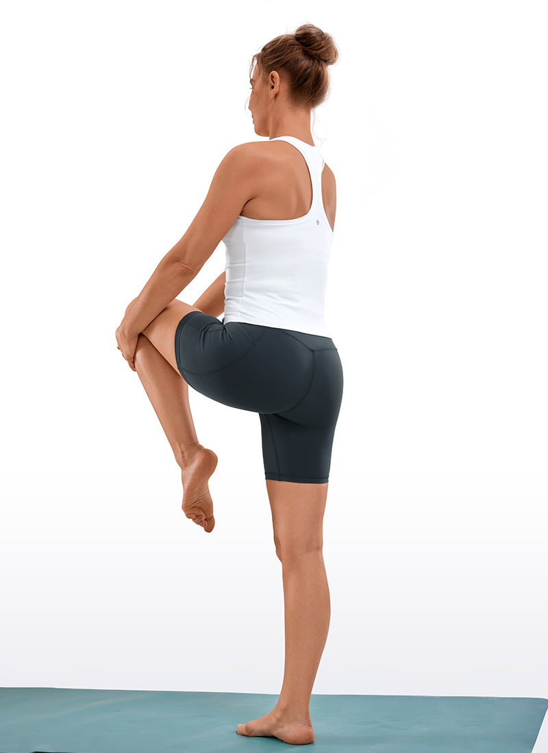 CRZ YOGA Women's Train High Rise Biker Nakedfeel Pocket Shorts 6'' Melanite @model_info:Hanna