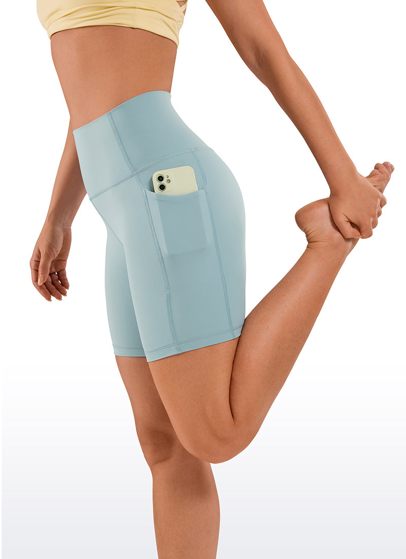 CRZ YOGA Women's Train High Rise Biker Nakedfeel Pocket Shorts 6'' Light grayish blue