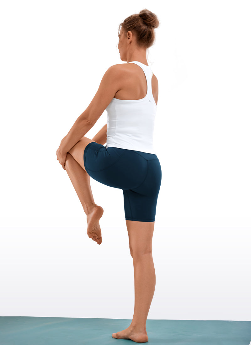 CRZ YOGA Women's Train High Rise Biker Nakedfeel Pocket Shorts 6'' French Navy @model_info:Hanna