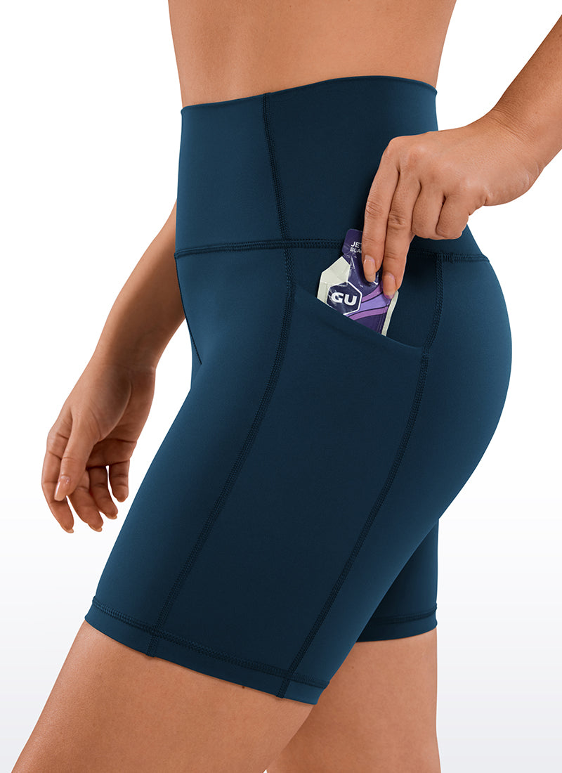 CRZ YOGA Women's Train High Rise Biker Nakedfeel Pocket Shorts 6'' French Navy