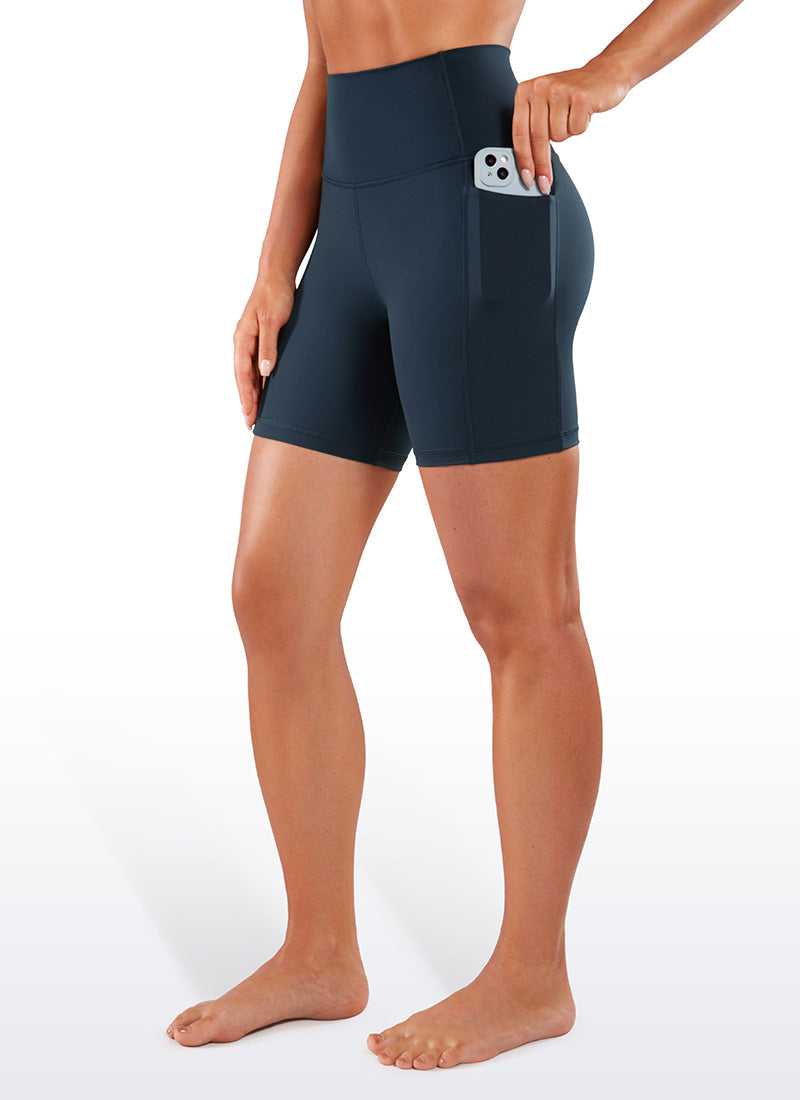 CRZ YOGA Women's Train High Rise Biker Nakedfeel Pocket Shorts 6'' True Navy