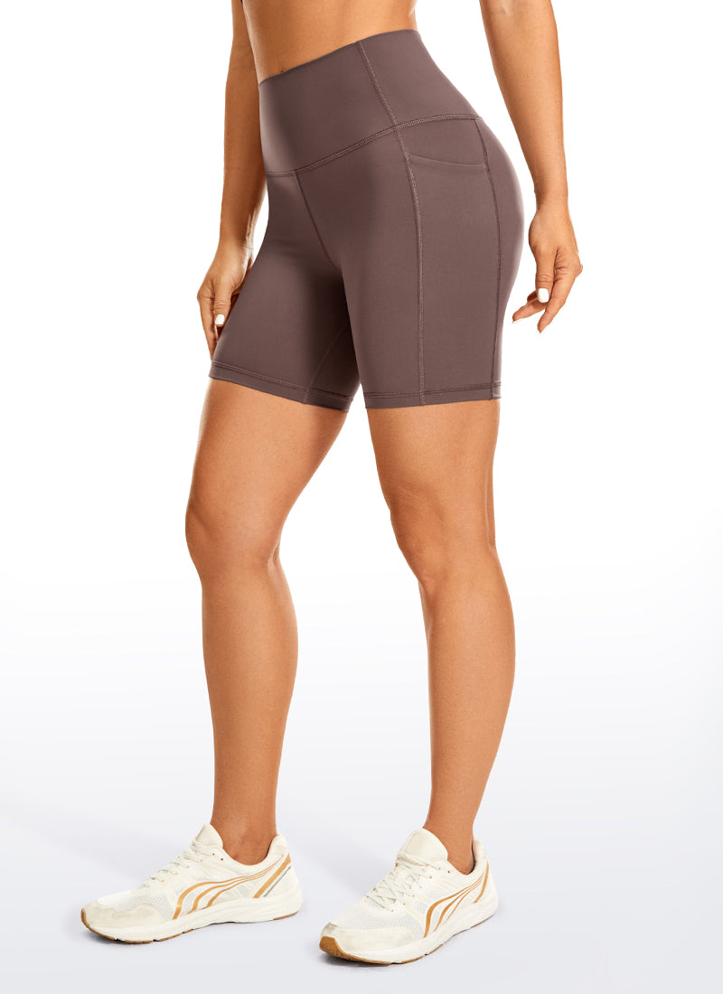 CRZ YOGA Women's Train High Rise Biker Nakedfeel Pocket Shorts 6'' Purple Taupe @model_info:L
