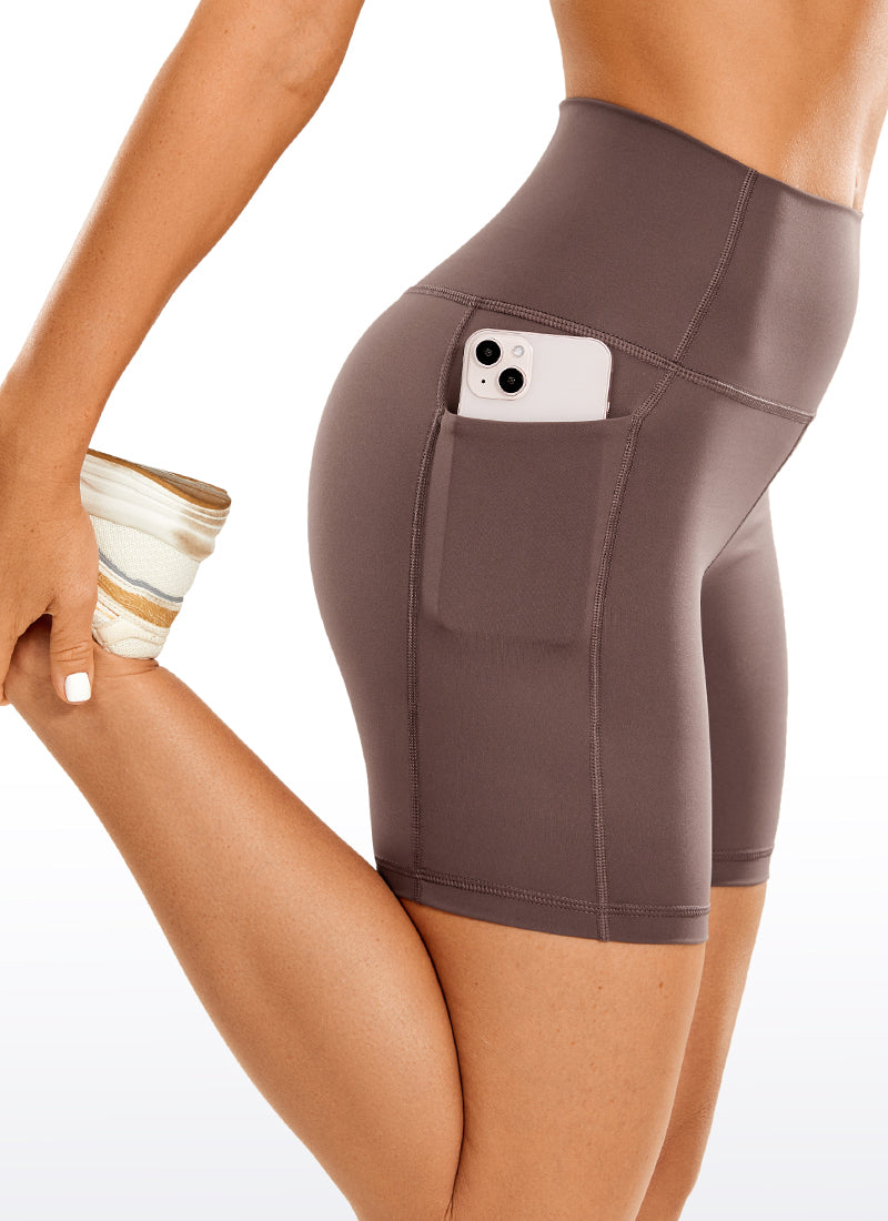 CRZ YOGA Women's Train High Rise Biker Nakedfeel Pocket Shorts 6'' Purple Taupe @model_info:L