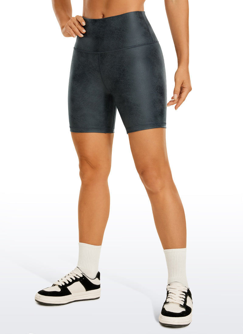 CRZ YOGA Women's High Rise Biker Shorts Coated Faux Leather Shorts 6'' Coast Gray