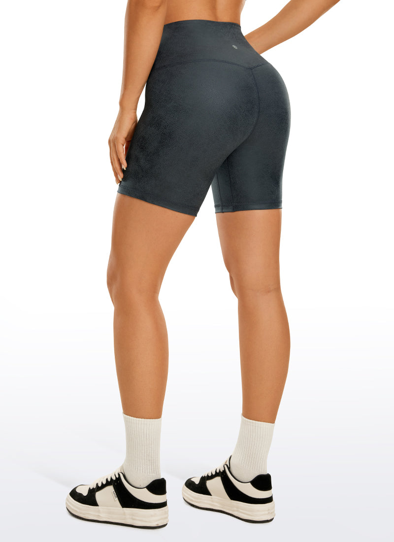 CRZ YOGA Women's High Rise Biker Shorts Coated Faux Leather Shorts 6'' Coast Gray