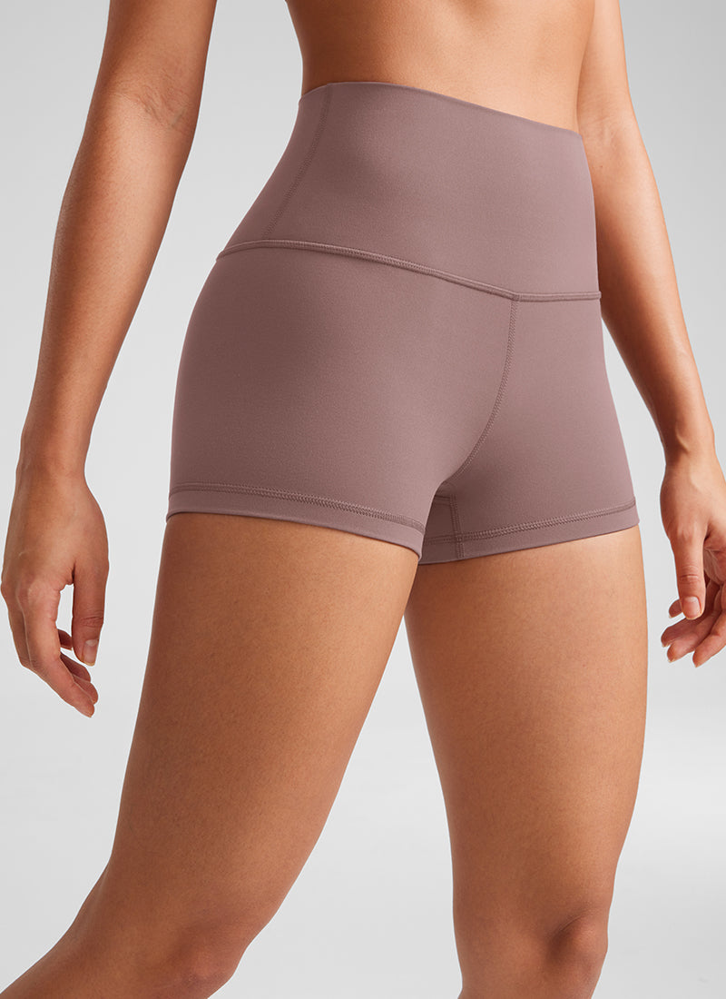 CRZ YOGA Women's Yoga High Rise Booty Butterluxe Biker Shorts 2.5'' Mauve @model_info:Fiona