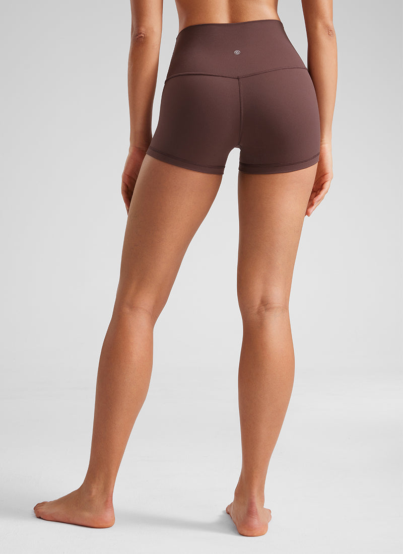 CRZ YOGA Women's Yoga High Rise Booty Butterluxe Biker Shorts 2.5'' Taupe @model_info:Fiona