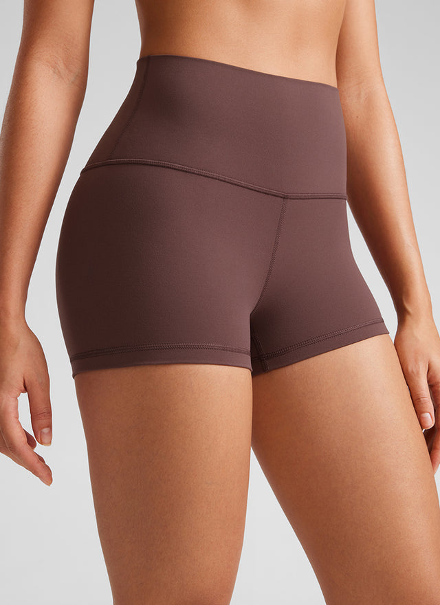 CRZ YOGA Women's Yoga High Rise Booty Butterluxe Biker Shorts 2.5'' Taupe @model_info:Fiona