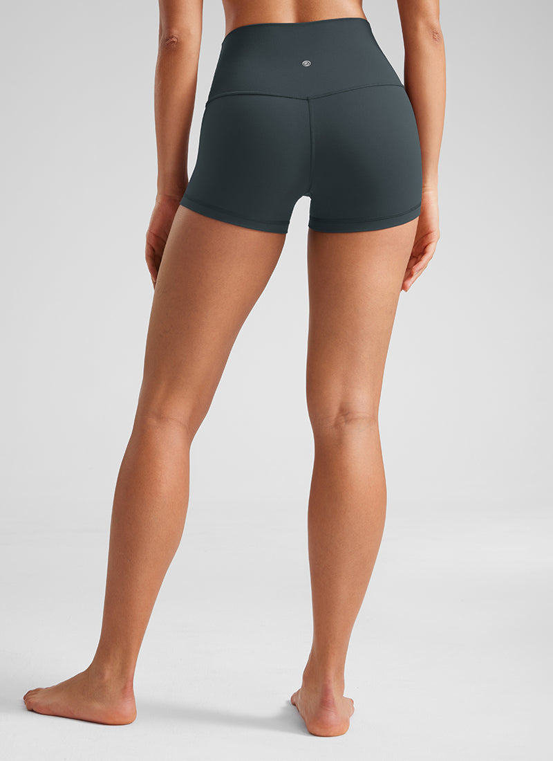 CRZ YOGA Women's Yoga High Rise Booty Butterluxe Biker Shorts 2.5'' Dark Green @model_info:Fiona