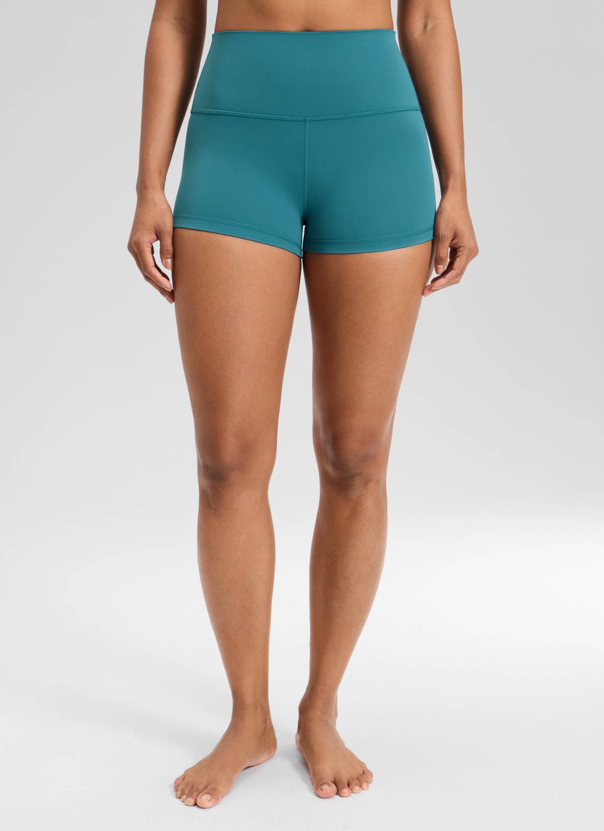 CRZ YOGA Women's Yoga High Rise Booty Butterluxe Biker Shorts 2.5'' Green Jade @model_info:Barbara