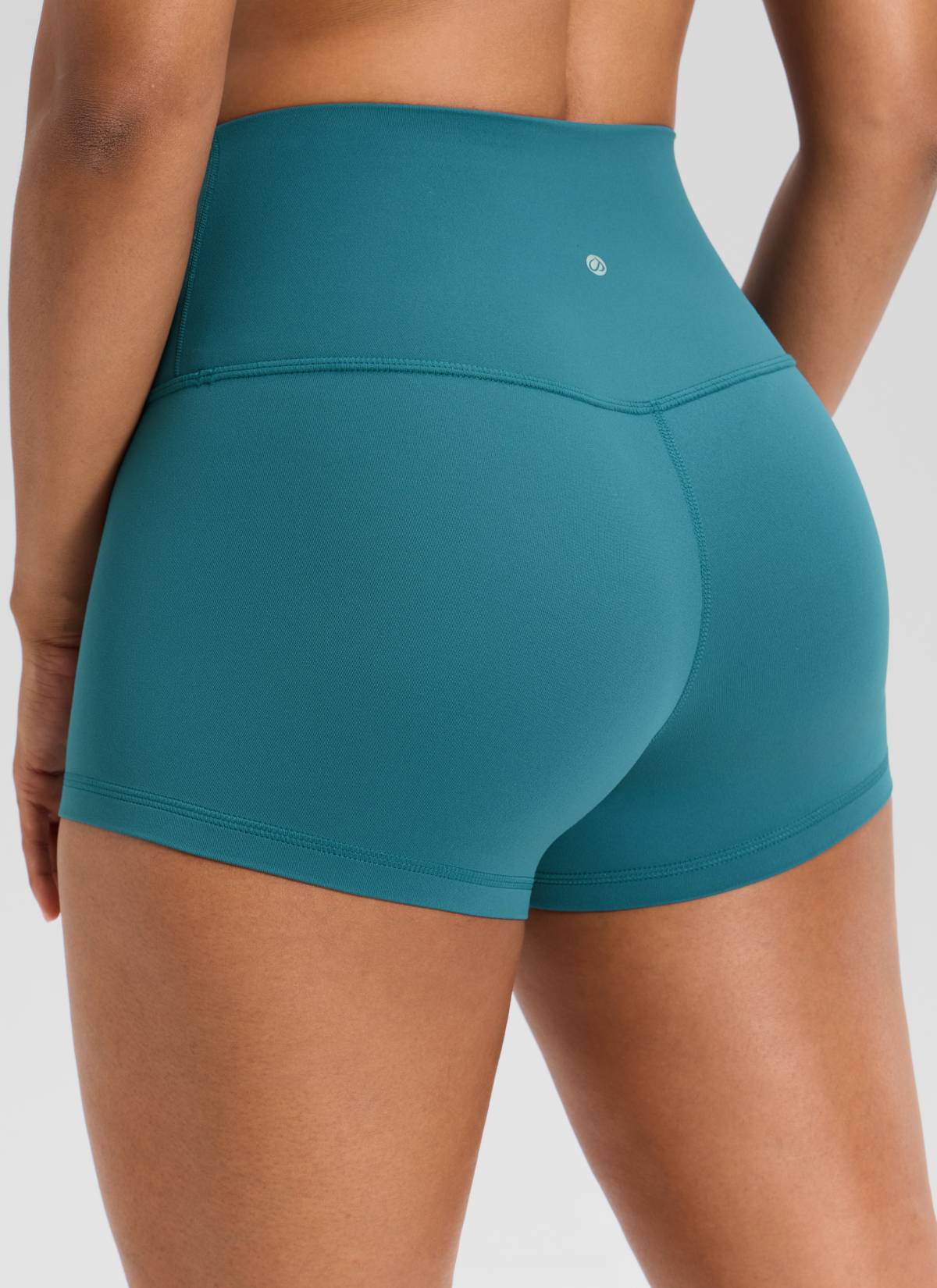 CRZ YOGA Women's Yoga High Rise Booty Butterluxe Biker Shorts 2.5'' Green Jade @model_info:Barbara