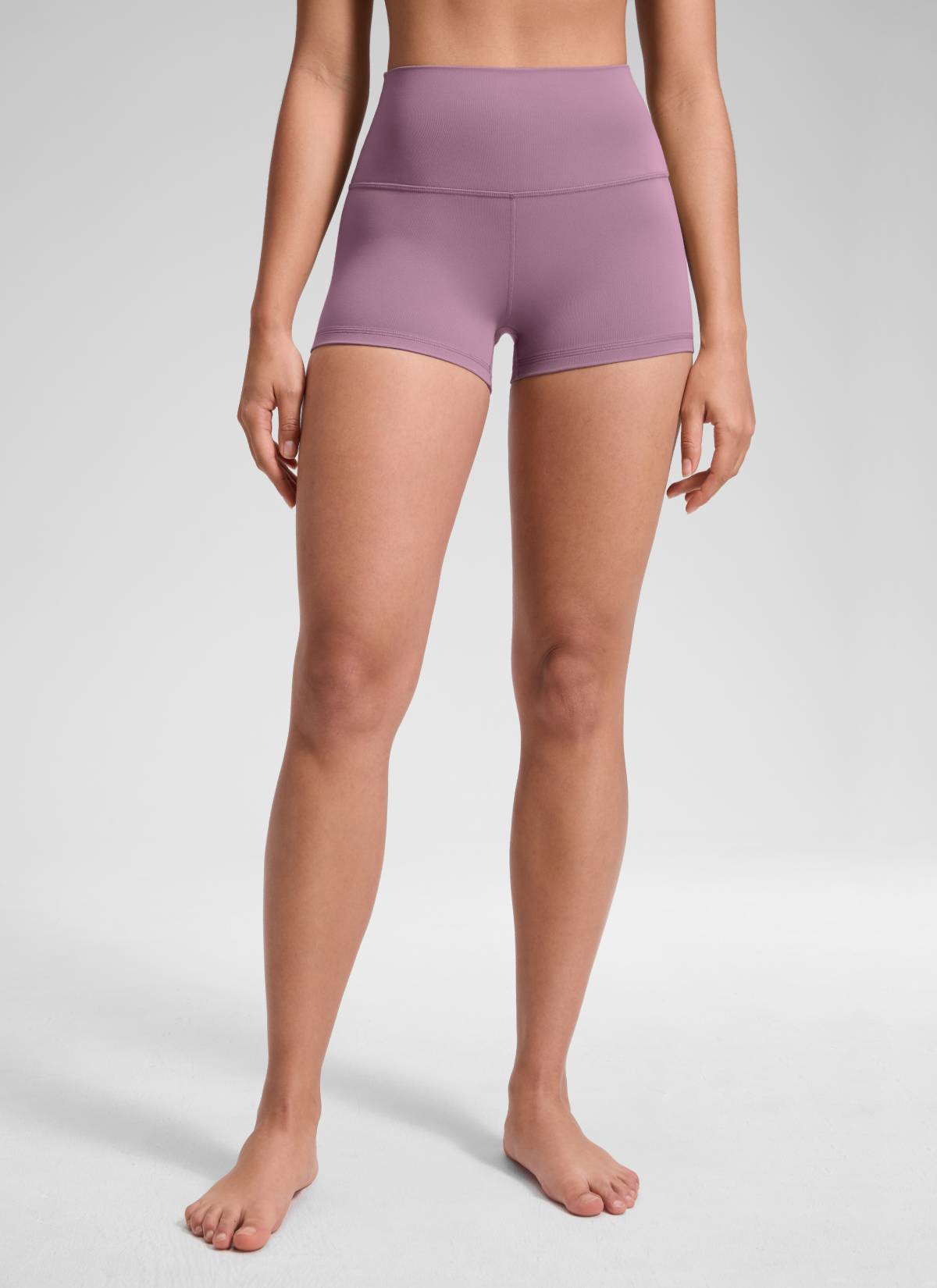 CRZ YOGA Women's Yoga High Rise Booty Butterluxe Biker Shorts 2.5'' Light Lavender @model_info:Fiona