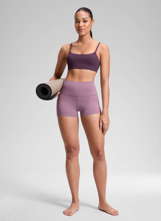 CRZ YOGA Women's Yoga High Rise Booty Butterluxe Biker Shorts 2.5'' Light Lavender @model_info:Fiona