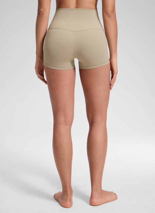 CRZ YOGA Women's Yoga High Rise Booty Butterluxe Biker Shorts 2.5'' Oak @model_info:Fiona
