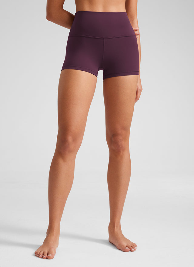 CRZ YOGA Women's Yoga High Rise Booty Butterluxe Biker Shorts 2.5'' Deep Purple @model_info:Fiona