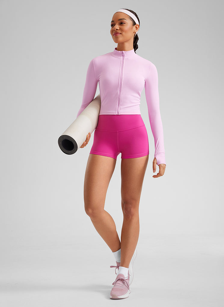 CRZ YOGA Women's Yoga High Rise Booty Butterluxe Biker Shorts 2.5'' Hibiscus Purple