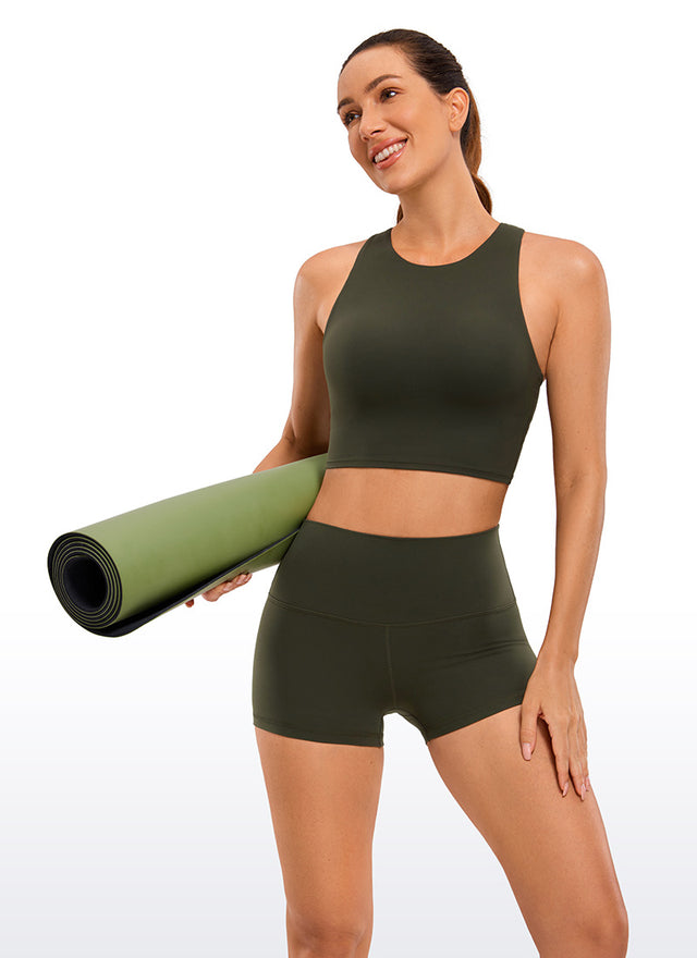 CRZ YOGA Women's Yoga High Rise Booty Butterluxe Biker Shorts 2.5'' Olive Green