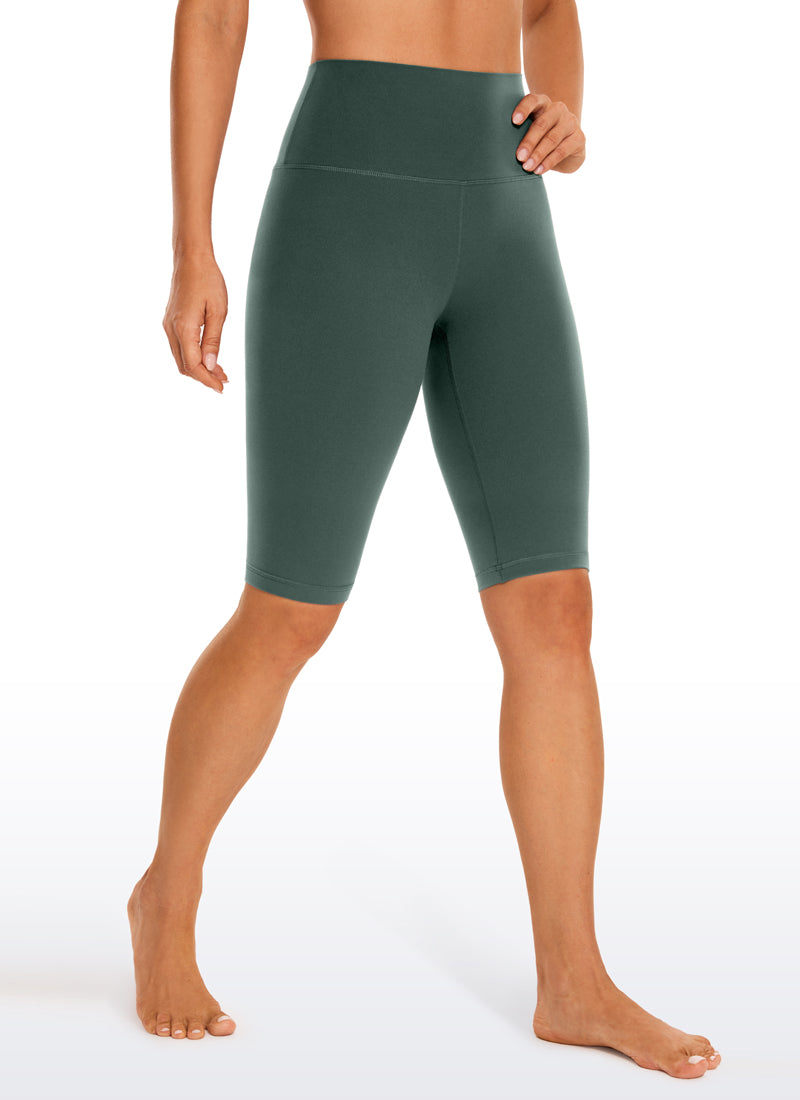 CRZ YOGA Women's Yoga High Rise Butterluxe Long Biker Shorts 10'' Dark Forest Green
