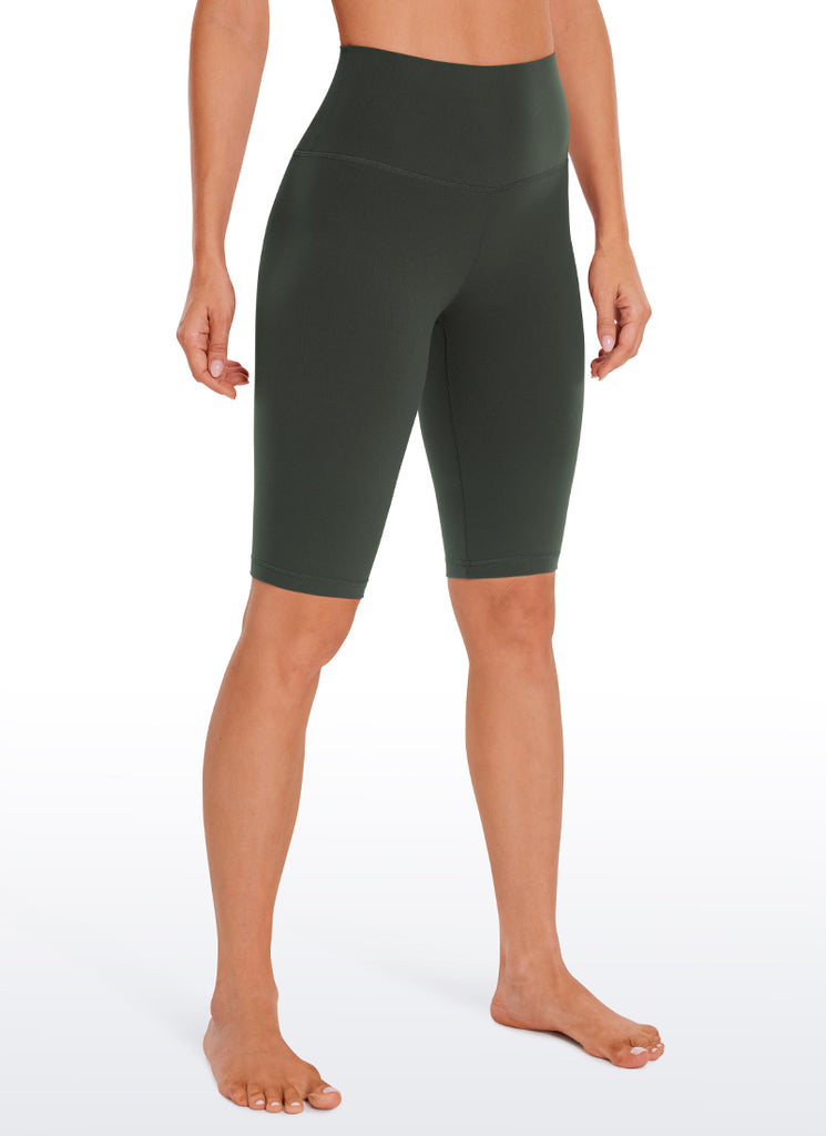 CRZ YOGA Women's Yoga High Rise Butterluxe Long Biker Shorts 10'' Grey Olive