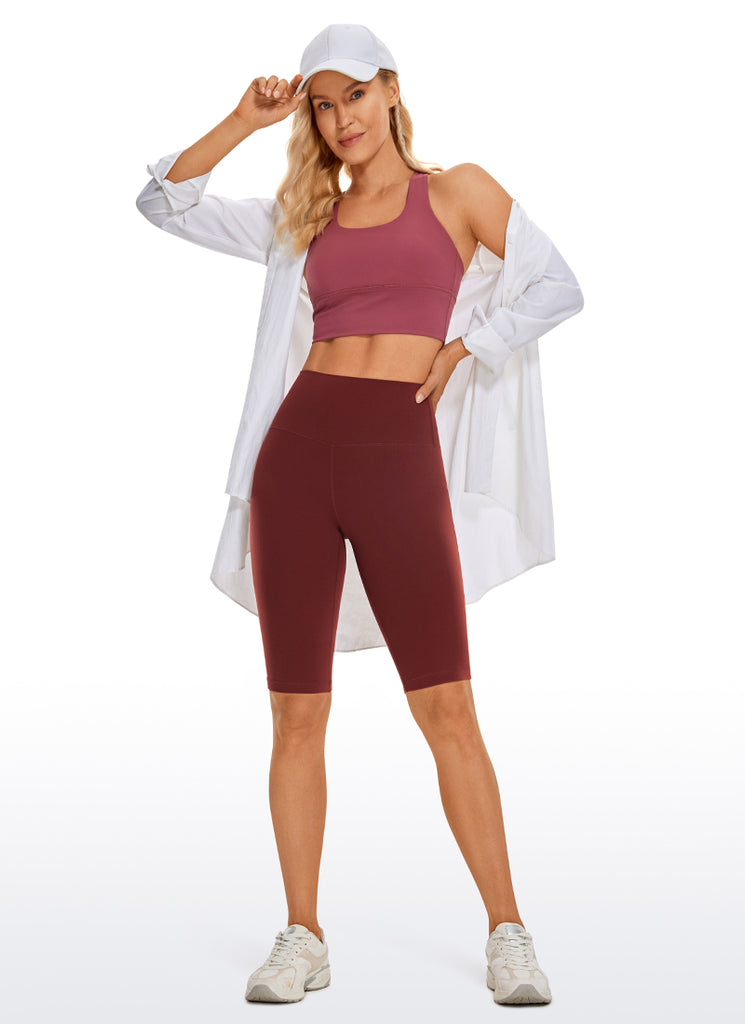 CRZ YOGA Women's Yoga High Rise Butterluxe Long Biker Shorts 10'' Grey Olive