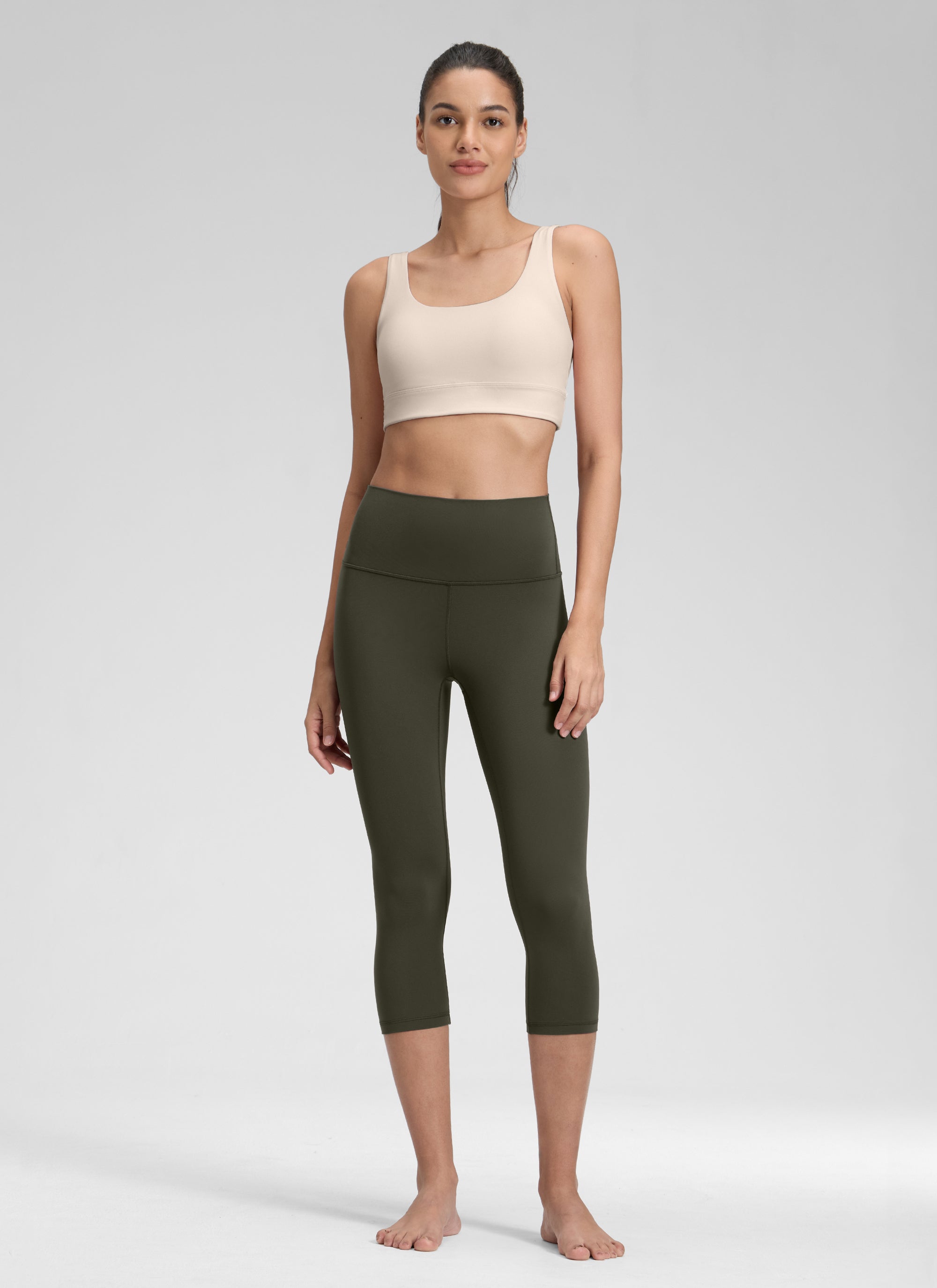 CRZ YOGA Women's Yoga Lounge High Rise Butterluxe Yoga Leggings 19'' Olive Green @model_info:Jenna