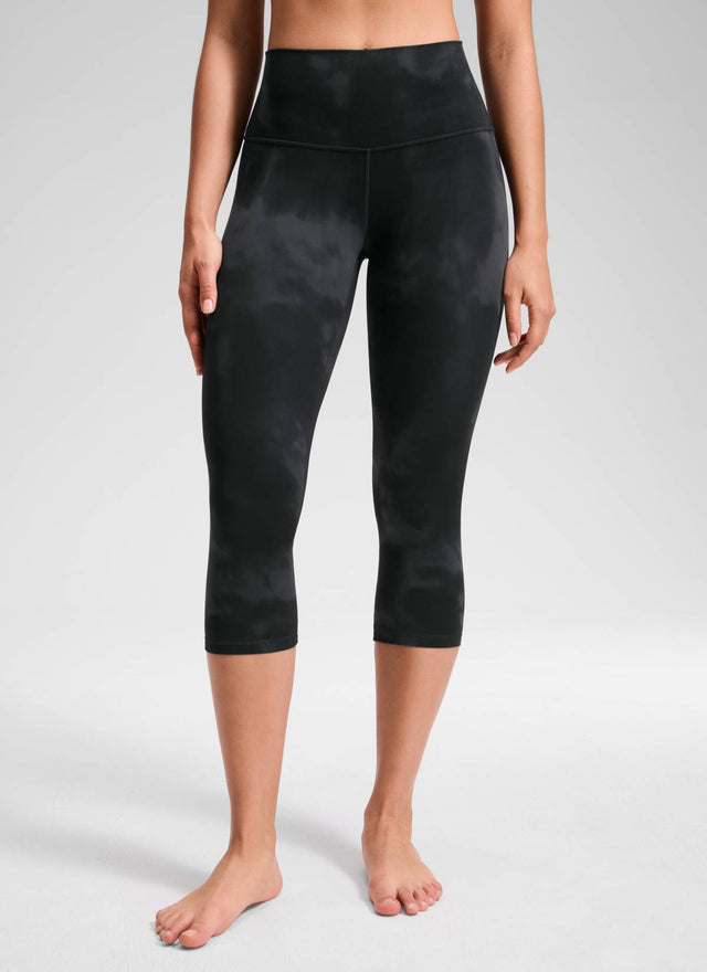 CRZ YOGA Women's Yoga Lounge High Rise Butterluxe Yoga Leggings 19'' Black Tie Dye Flowers