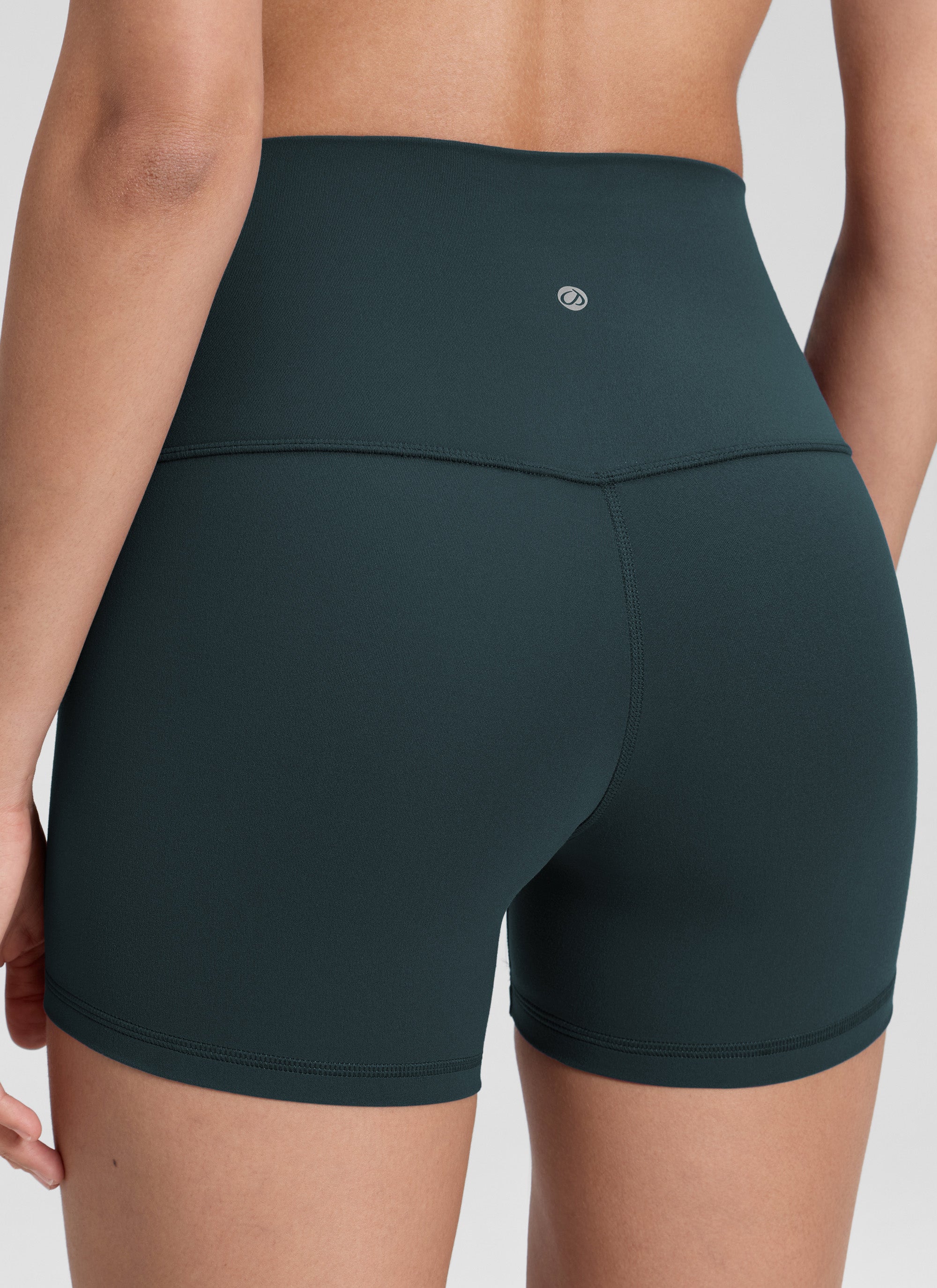 CRZ YOGA Women's Yoga High Rise Biker Shorts Butterluxe Shorts 4'' Forest Dark Green @model_info:Jenna