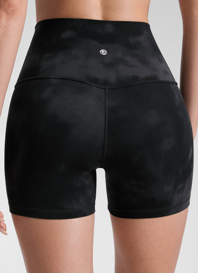 CRZ YOGA Women's Yoga High Rise Biker Shorts Butterluxe Shorts 4'' Black Tie Dye Flowers