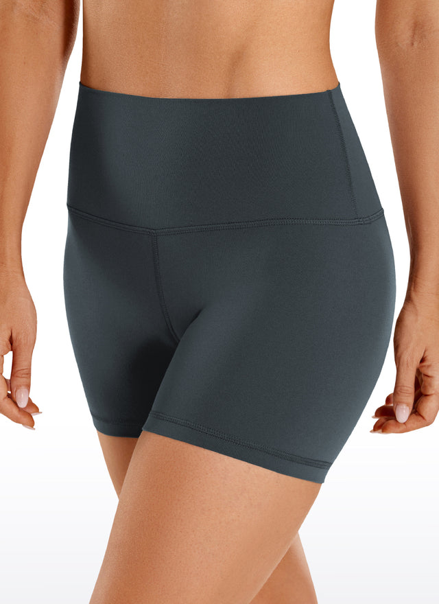 CRZ YOGA Women's Yoga High Rise Biker Shorts Butterluxe Shorts 4'' Dark Green