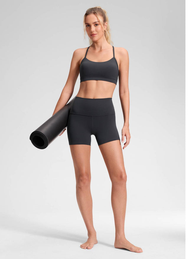 CRZ YOGA Women's Yoga High Rise Biker Shorts Butterluxe Shorts 4'' Mysterious Grey
