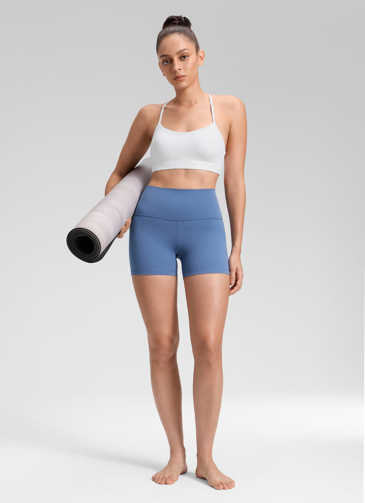 CRZ YOGA Women's Yoga High Rise Biker Shorts Butterluxe Shorts 4'' Mojave Tan