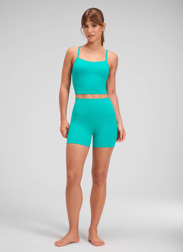 CRZ YOGA Women's Yoga High Rise Biker Shorts Butterluxe Shorts 4'' Tropics Teal @model_info:Aline
