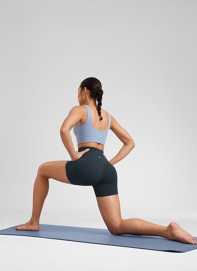 CRZ YOGA Women's Yoga High Rise Biker Shorts Butterluxe Shorts 4'' True Navy